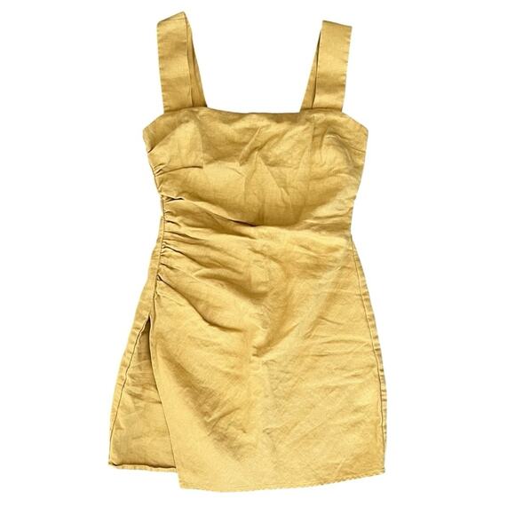 Reformation Women’s Kerrigan Linen Tank Dress in Tuscan Sun Mustard Yellow Sz 0 - Picture 2 of 12